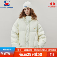 公鸡冠军（rooster champion）羽绒服女冬季宽松米黄色连帽鸭绒保暖青少年外套 米黄色 XS