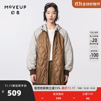 幻走（MOVEUP）.FUN系列连帽撞色设计师中长款棉外套女 深咖啡 L