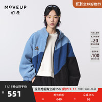 MOVEUP 幻走 .FUN系列连帽绣花撞色设计师中长款外套女 蔚蓝 S