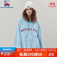 公鸡冠军卫衣女秋冬款宽松浅蓝色连帽双面绒重磅外套美式复古潮牌 浅蓝色 XS