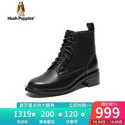 Hush Puppies 暇步士 马丁靴女士高帮粗跟英伦时尚短靴Q1H02DD3 黑色 35
