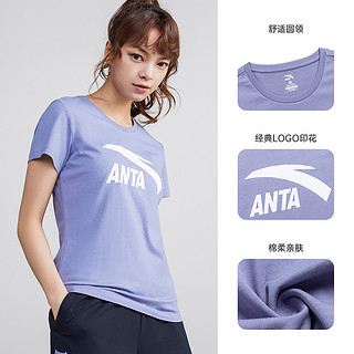 ANTA 安踏 纯棉T恤女装夏季打底运动服短袖简约圆领运动显瘦休闲上衣女