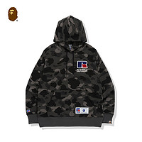 BAPE×RUSSELL联名猿人头字母刺绣植绒贴布迷彩连帽卫衣114920F