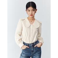 太平鸟女装 娃娃领法式长袖衬衫 A8CAD130283