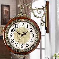 Hense 汉时 客厅双面挂钟欧式挂表时尚创意钟表现代两面时钟经典石英钟表HDS05棕色