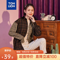 TONLION 唐狮 女格子拼接衬衫 砖咖色 S