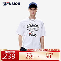 FILA FUSION 斐乐潮牌男子针织短袖T恤夏季运动短T 标准白 180/100A/XL