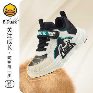 B.Duck小黄鸭童鞋冬季男童加绒棉鞋运动鞋女童时尚保暖防滑跑步鞋 米绿 28码 适合脚长17.1-17.6cm