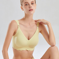 婧麒哺乳文胸全罩杯无痕女生内衣聚拢防外扩轻薄舒适内衣 浅黄色 L