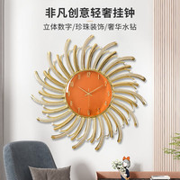 汉时（Hense）现代创意挂钟客厅挂墙挂表轻奢石英钟表HW23001 橙色大号