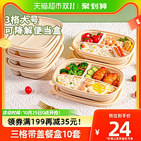 88VIP：云蕾 一次性餐盒三格饭盒10只可降解打包盒带盖快餐盒便当盒食品级