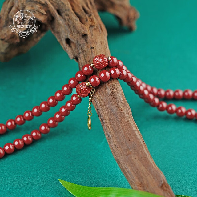 布达拉宫朱砂手串108颗白依怙主挂坠足银三通六字真言盘玩红手链男女款
