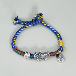 布达拉宫文创足银貔貅蓝色织手绳男女款手链藏式民族风 足银貔貅手绳（蓝色）