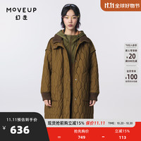 幻走（MOVEUP）.FUN系列罗纹绣花贴袋设计师长款棉外套女 咖啡 M