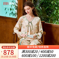 美标 MEIBIAO6A级长袖真丝睡衣套装女秋冬重磅100%桑蚕丝中国风丝绸家居服 黄色鸢尾 L(165/88A)