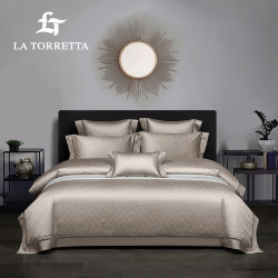 LA TORRETTA 180支长绒棉四件套纯棉 高端提花贡缎纯色四件套全棉床上用品 赫利俄斯-香槟 1.8/2.0m床通用