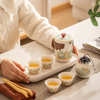 惠寻 京东自有品牌旅行茶具套装 一壶三杯 蓝色