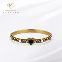 MONOLOGUE独白大英博物馆复古黄金黑桃心爱心珍珠玉髓手镯MR1229女 56mm