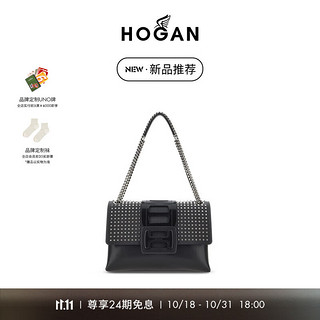 HOGAN女包冬H-BAG系列女士时尚百搭黑色铆钉单肩包 黑色 PZ