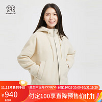 KOLON SPORT可隆抓绒夹克女运动抓绒衣露营羊羔绒连帽外套 杏色PE M