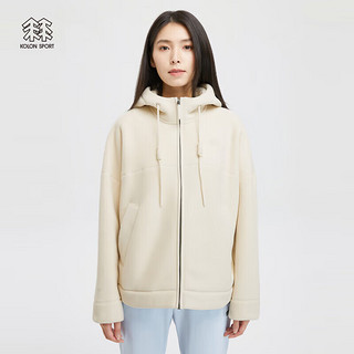 KOLON SPORT可隆抓绒夹克女运动抓绒衣露营羊羔绒连帽外套 杏色PE M