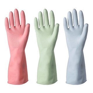 美家日记家用清洁 加厚防水防滑耐磨PVC手套（绿色+粉色+浅蓝）中号3双装