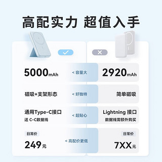 Anker 安克 A1611 MagGo 苹果磁吸充电宝 5000mAh 紫色 赠C-C线