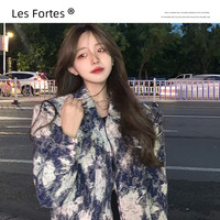 Les Fortes/21AW 潮牌雪花牛仔垫肩拉链夹克外套秋季宽松上衣