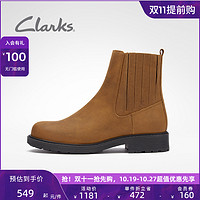 Clarks 其乐 女鞋秋冬潮流复古中筒切尔西靴一脚蹬女靴马丁靴