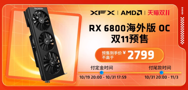 1元锁定RX6800 16G海外版OC显卡 预售五大特权