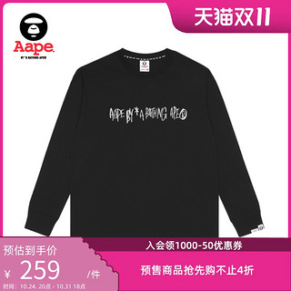 Aape 旗舰店男装秋冬猿颜唱片字母印花潮流长袖T恤0821XXH