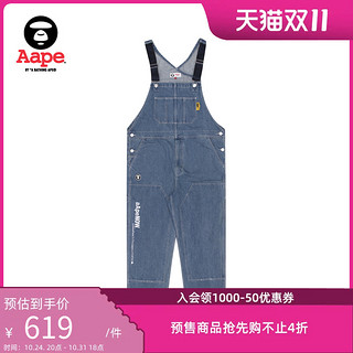 Aape 男装春夏猿颜徽章字母刺绣牛仔背带裤休闲长裤6758XXG