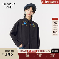 幻走（MOVEUP）.FUN系列翻领贴布绣花设计师短款衬衫女 黑色 M