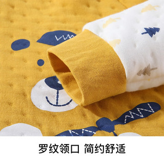 Classic Teddy精典泰迪儿童保暖内衣套装秋冬装加厚三层夹棉男女童秋衣秋裤睡衣 风车松树熊姜黄 100