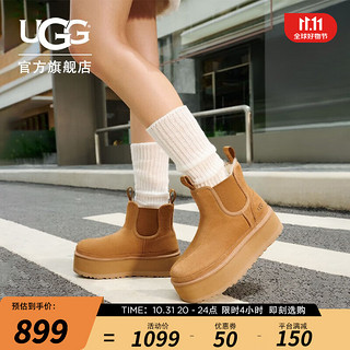 UGG 2023秋季女士休闲舒适纯色圆头厚底烟囱时尚切尔西短靴1134526 CHE | 栗色 37