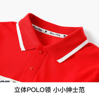 Classic Teddy精典泰迪男童T恤儿童长袖上衣中小童装秋季POLO衫春秋款套头衣服 大红 100