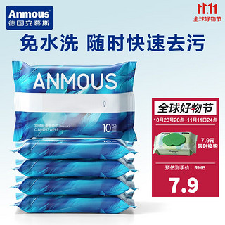 Anmous 安慕斯 羽绒服清洁湿巾 免水洗去污渍专用干洗剂湿纸巾强力去油渍神器 10抽*5包