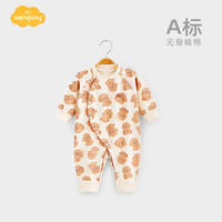Aengbay昂贝 婴儿睡衣防着凉护肚春秋家居服新生儿衣服宝宝连体衣秋装 焦糖泰迪 80cm