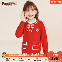 PawinPaw小熊童装春季女童针织毛衣蕾丝 红色/20 110