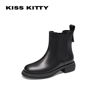 KISSKITTY靴子女2023厚底切尔西靴黑色短靴瘦瘦靴烟筒靴
