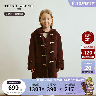 Teenie Weenie Kids小熊童装男女童双面呢连帽大衣 酒红色 150cm