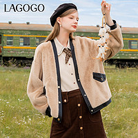 La·go·go 拉谷谷 Lagogo拉谷谷2023秋冬新款V领软糯风仿水貂毛宽松外套女气质小众