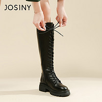 JOSINY 卓诗尼 时尚潮流高筒靴女2023年冬季爆款圆头纯色锯齿厚底时装女靴