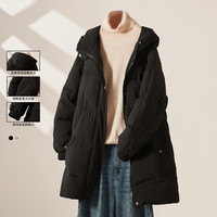 DEBRAND DEBRAND 唯品自营 秋冬女式连帽棉衣防风长袖中长款棉服大口袋纯色简约开衫外套女
