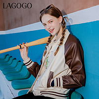 La·go·go 拉谷谷 Lagogo拉谷谷2023秋新款气质长袖PU外套女夹克美拉德小个子棒球服