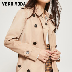 veromoda奥莱外套秋季新款休闲双排扣翻领短款风衣大衣上衣女