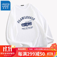 真维斯(JEANSWEST)长袖T恤春秋运动圆领大码外套ins男字母印花上衣外套长袖t恤 白(线条跑车) 3XL(体重170斤-190斤左右)