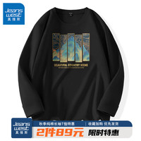 JEANSWEST 真维斯 国潮纯棉长袖男T恤春秋款男士中国风山峰印花打底衫男生宽松上衣