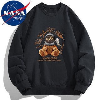 NASA BASE 官方联名卫衣男秋冬季新款潮流圆领长袖t恤印花打底衫上衣服 WY199黑色 XL（125斤-140斤）