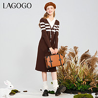 La·go·go 拉谷谷 Lagogo拉谷谷2023年冬季新款连帽文艺设计感条纹直筒长袖连衣裙女